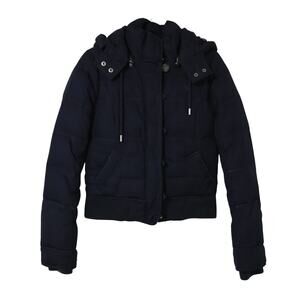 Abercrombie & Fitch Navy Faux Fur Lined Cropped Down Puffer Jacket XS Y2K Winter